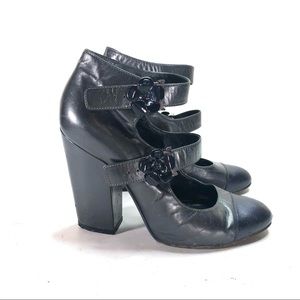 chanel black flower sandals buckle heels size 37